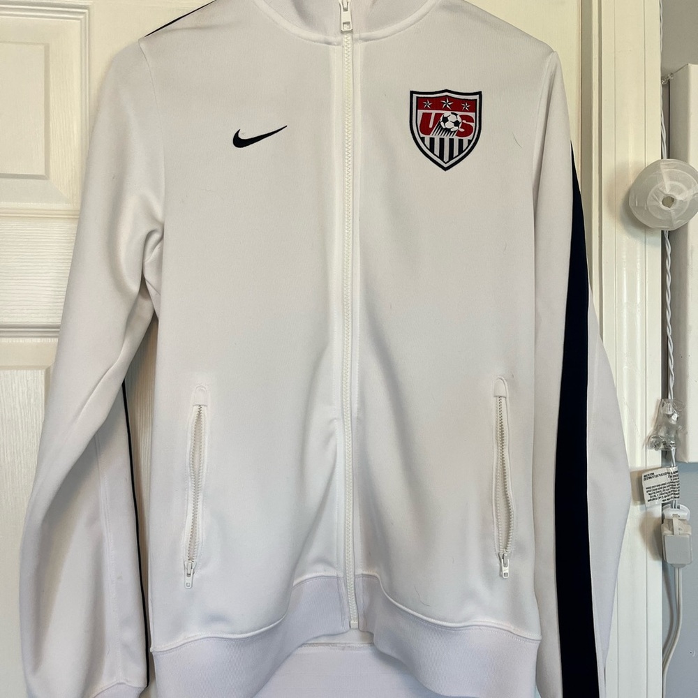Nike White and Black Track Jacket with USA Emblem